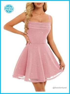 Sparkly Sequin Mini A-Line Homecoming Cocktail Prom Dress Spaghetti Strap